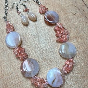 Necklace and Earring Set: Cherry Quartz and Chalcedony